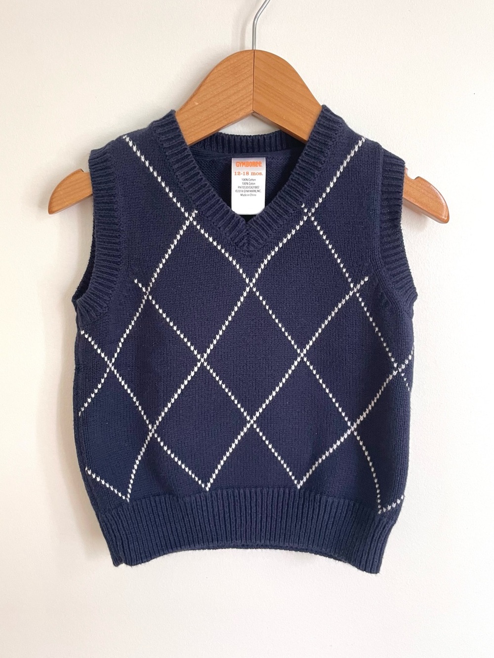 $7 💥Vintage Gymboree Argyle Sweater Vest, Wedding, 100% Cotton, Navy & White